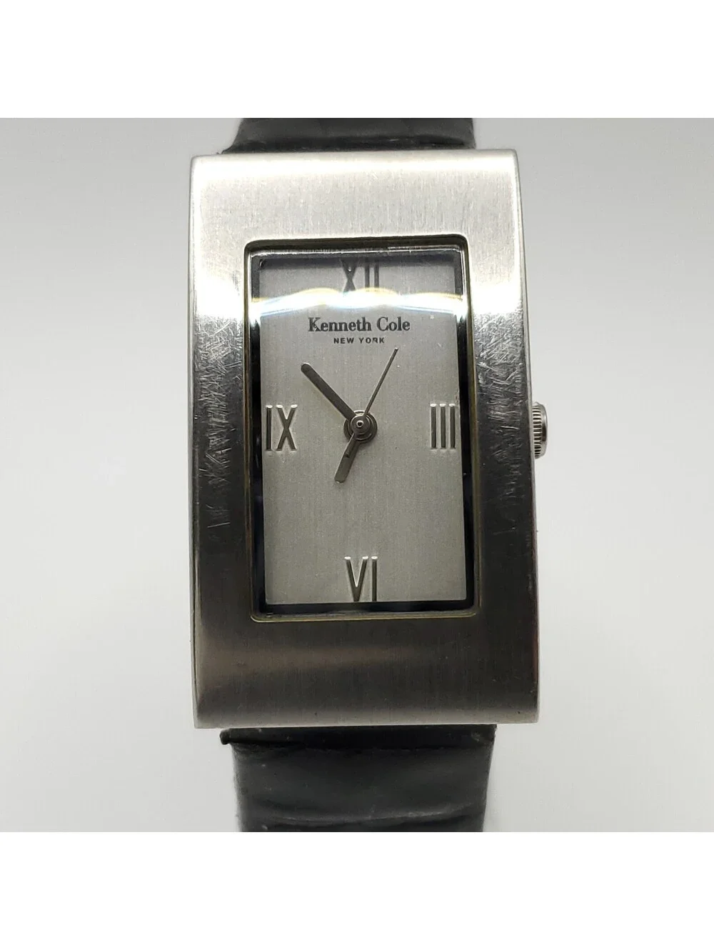 Kenneth Cole New York 20mm Womens Rectangle Quartz Watch Silver Tone New Battery